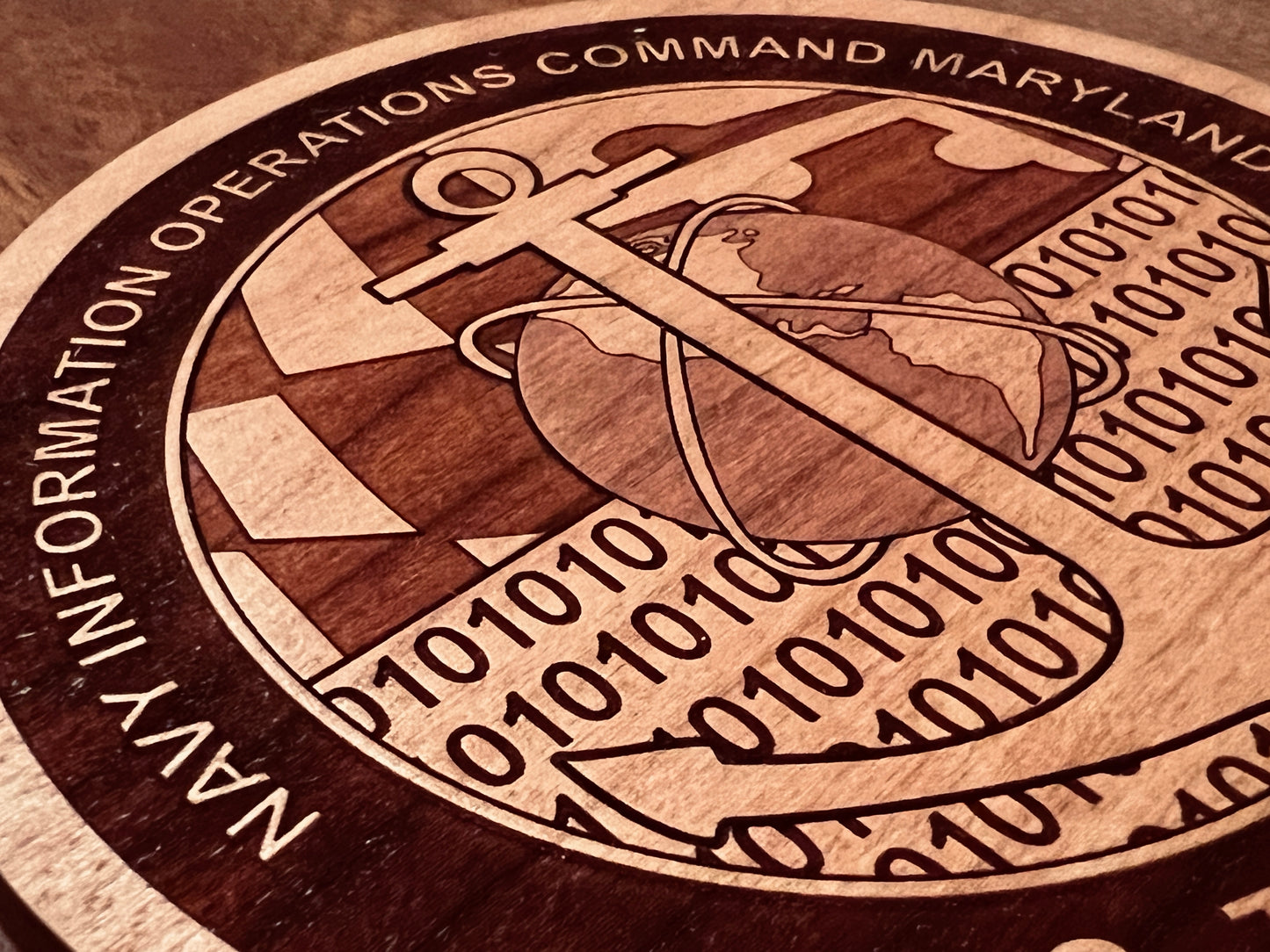 NIOC Maryland Laser Engraved Cherry Wood Coaster – Solid Wood Navy Gift