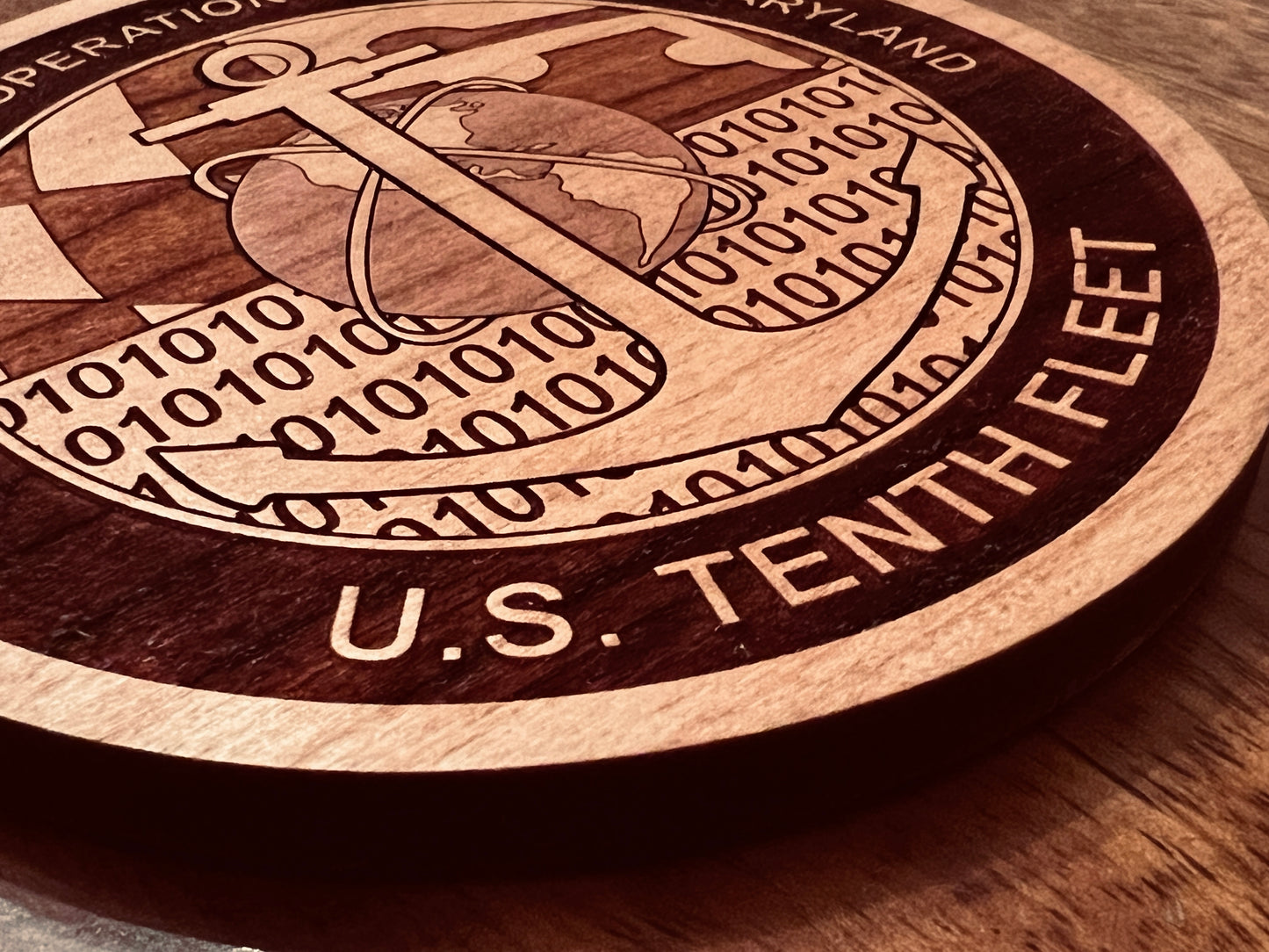 NIOC Maryland Laser Engraved Cherry Wood Coaster – Solid Wood Navy Gift