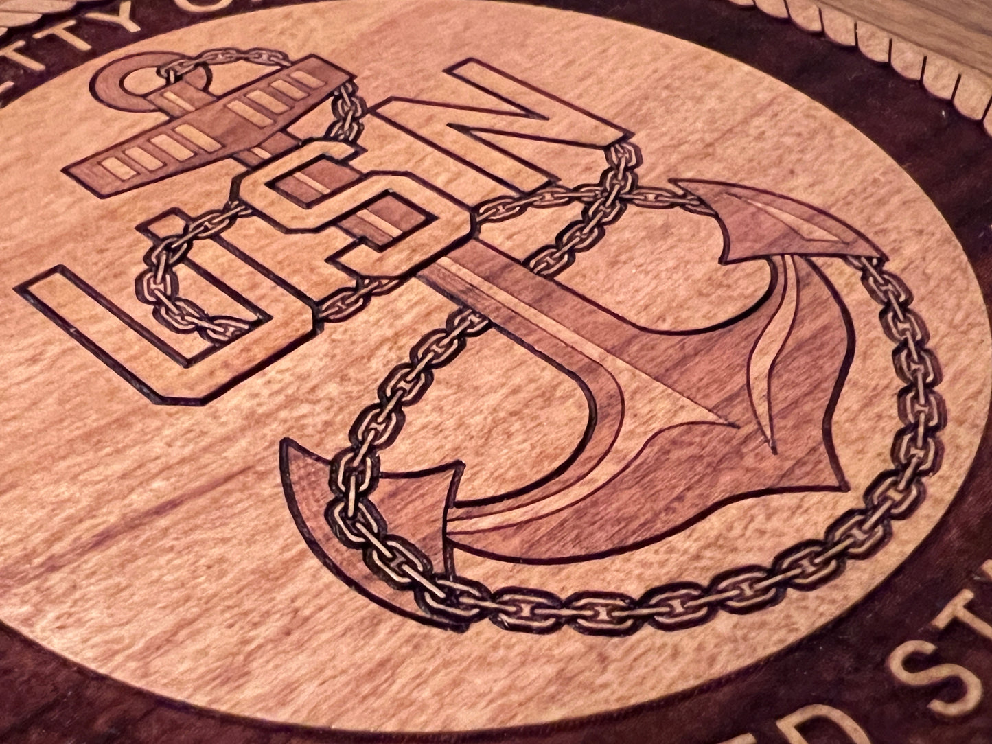 Chief Petty Officer (CPO) Fouled Anchor Laser Engraved Cherry Wood Coaster – Navy Pride & Tradition – Solid Wood Navy Gift