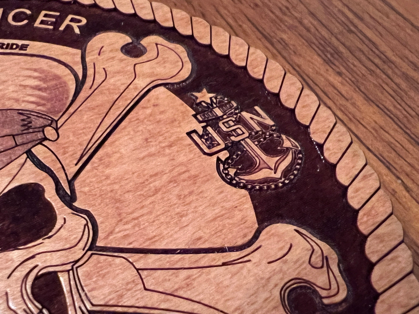 Chief Petty Officer (CPO) Skull and Crossbones Laser Engraved Cherry Wood Coaster – Navy Pride & Tradition – Solid Wood Navy Gift
