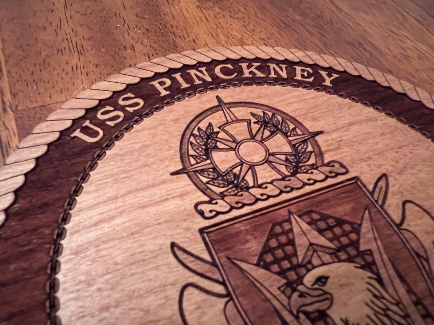 USS Pinckney (DDG 91) Laser Engraved Cherry Wood Coaster – Solid Wood Navy Gift