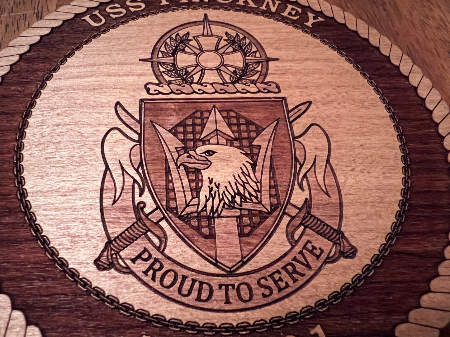 USS Pinckney (DDG 91) Laser Engraved Cherry Wood Coaster – Solid Wood Navy Gift