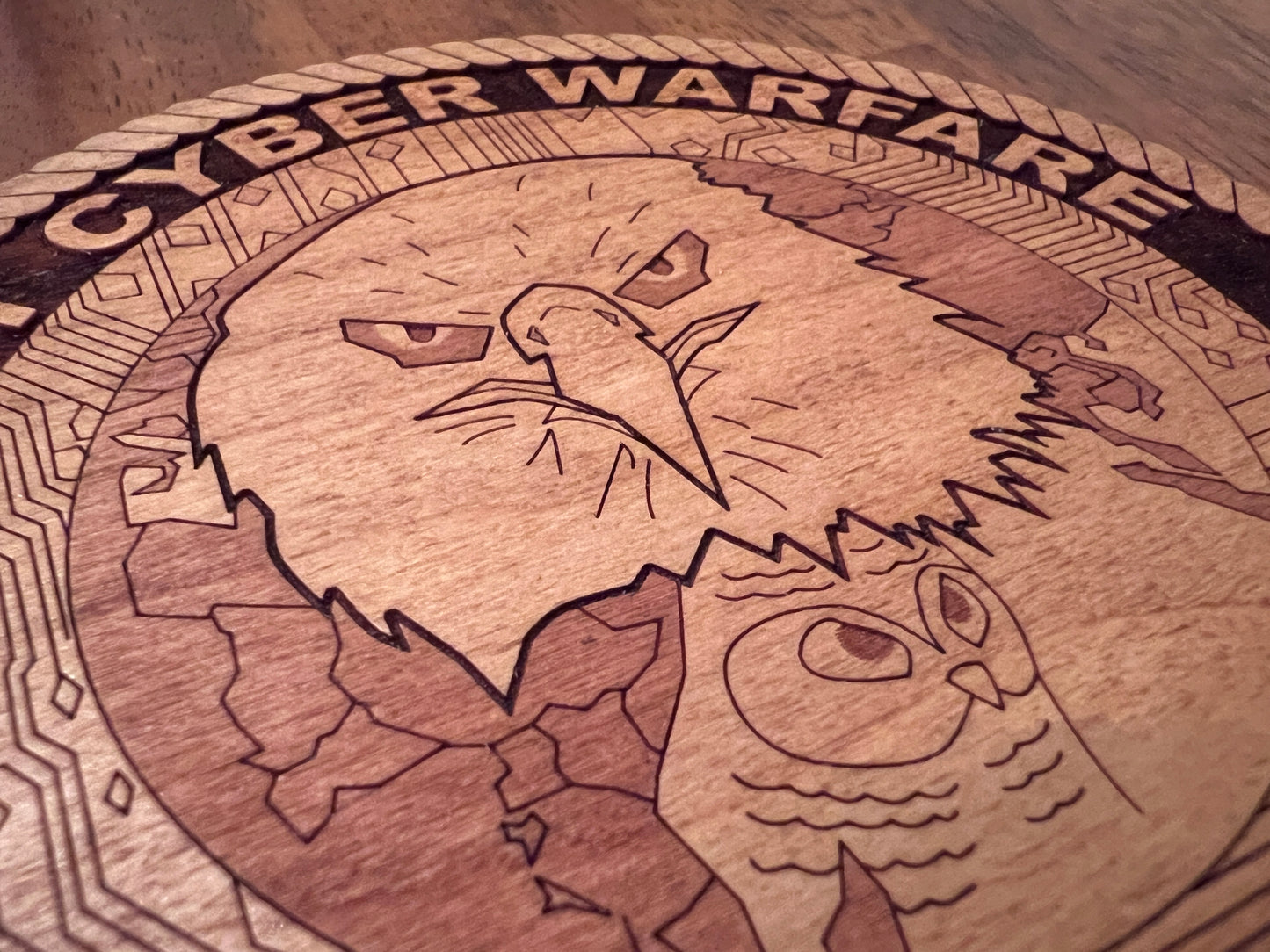 Navy Cyber Warfare Development Group (NCWDG) Laser Engraved Cherry Wood Coaster โ Solid Wood Navy Gift