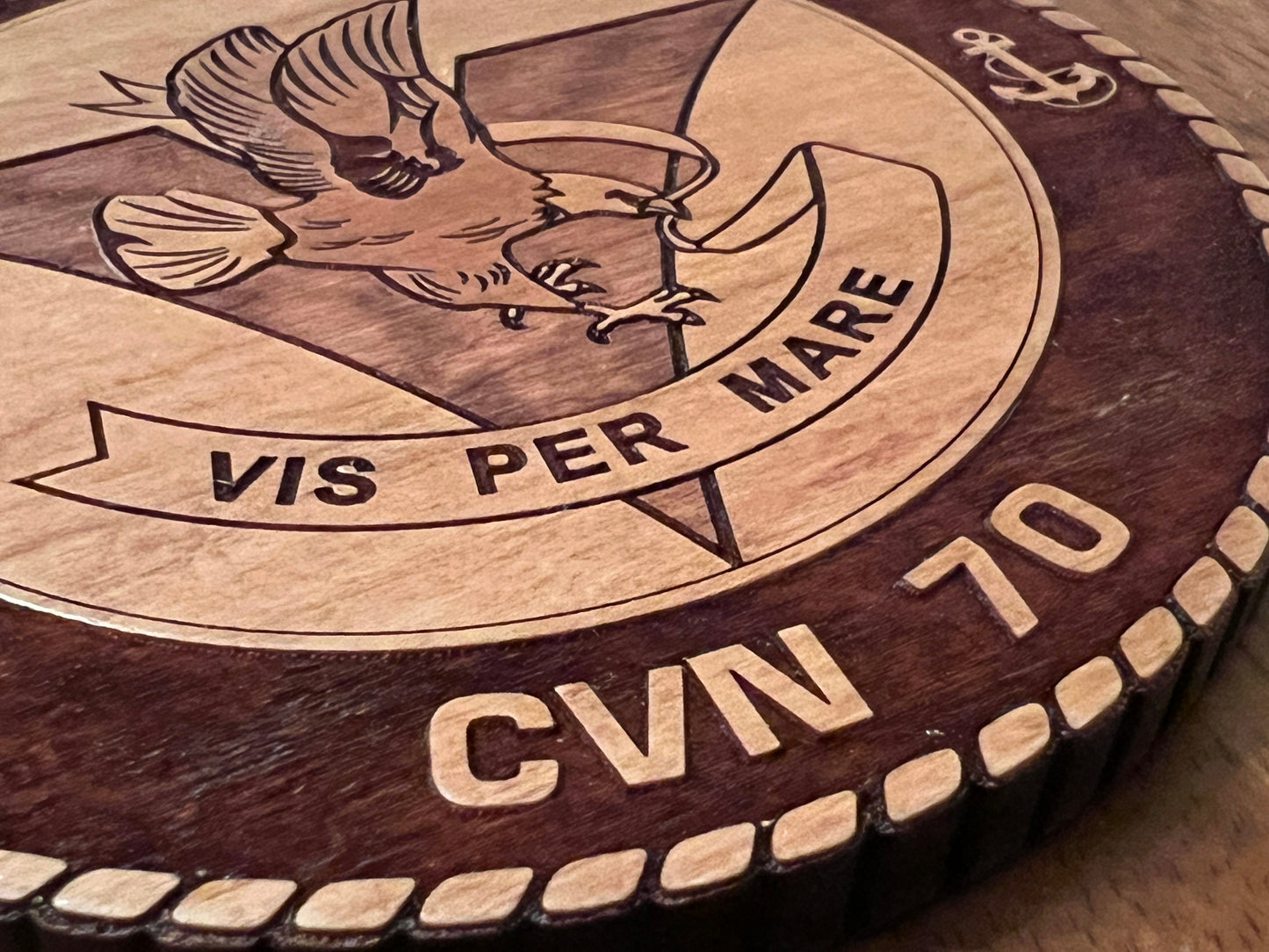 USS Carl Vinson (CVN 70) Coaster – US Navy Aircraft Carrier – Laser Engraved Cherry Wood Coaster – Solid Wood Navy Gift