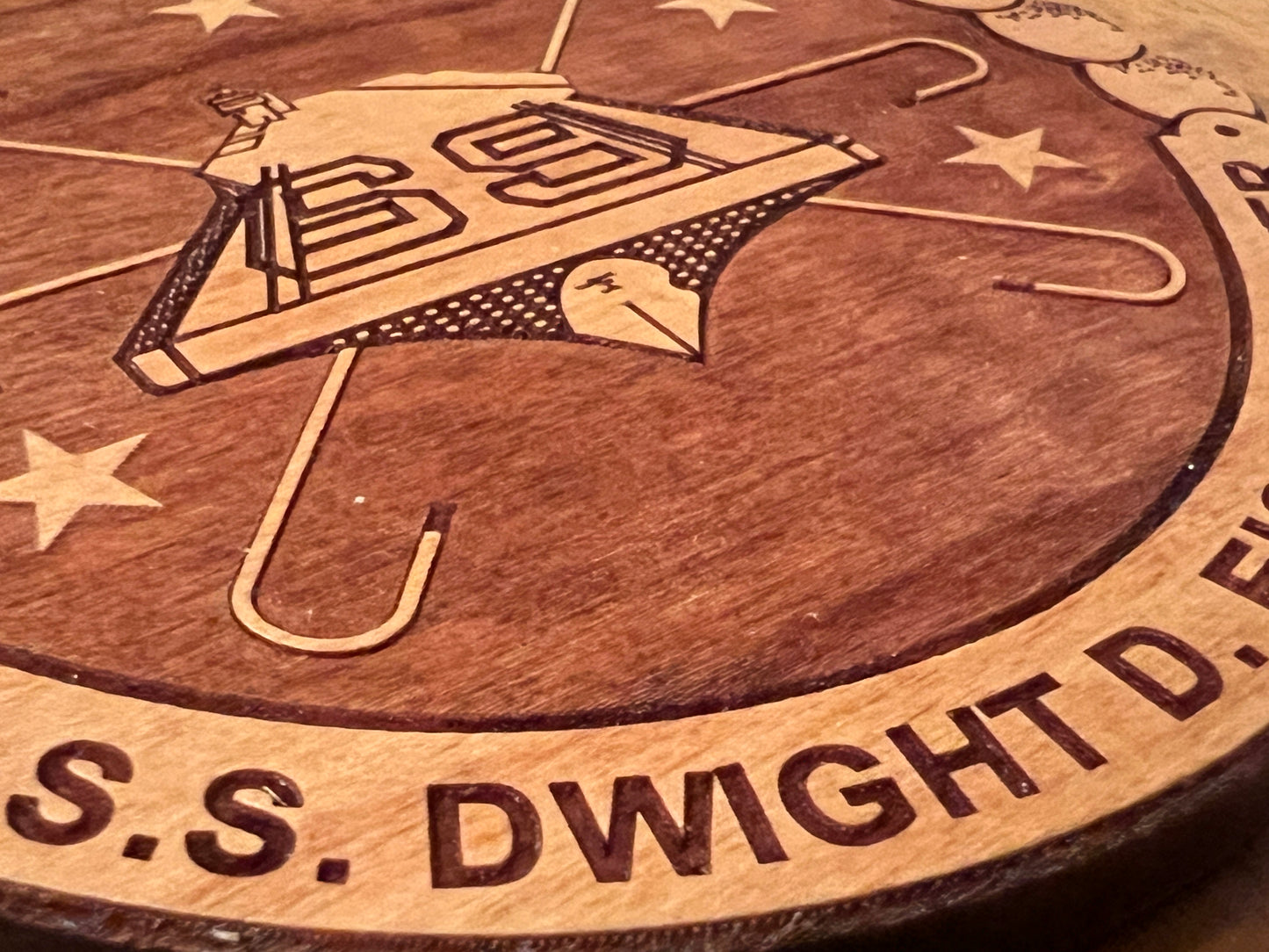 USS Dwight D. Eisenhower (CVN 69) Coaster – US Navy Aircraft Carrier – Laser Engraved Cherry Wood Coaster – Solid Wood Navy Gift