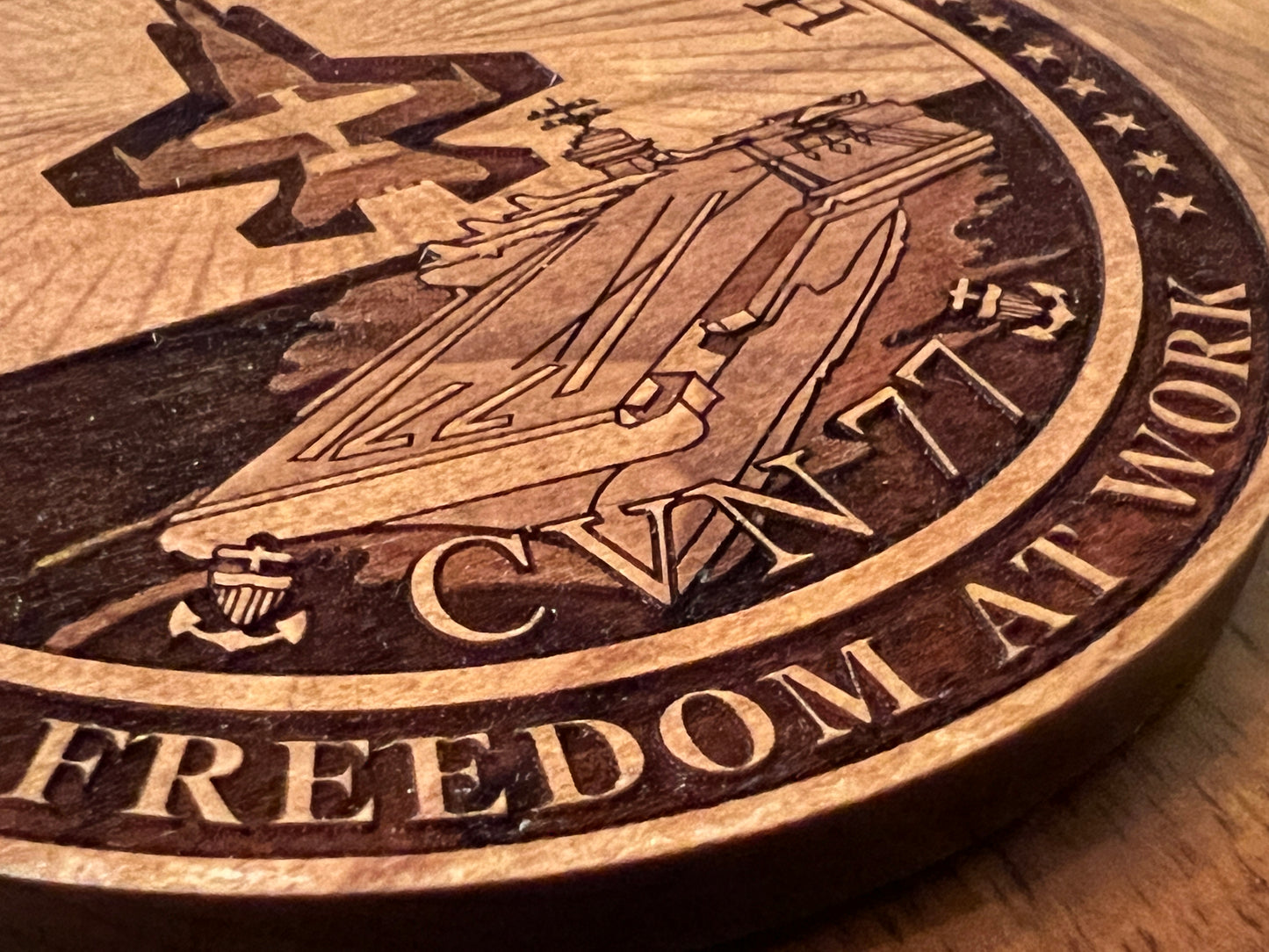 USS George H. W. Bush (CVN 77) Coaster – US Navy Aircraft Carrier – Laser Engraved Cherry Wood Coaster – Solid Wood Navy Gift