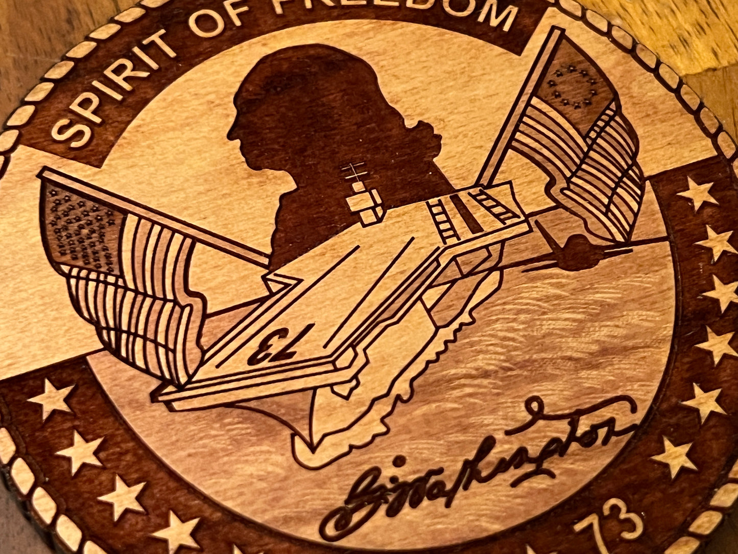 USS George Washington (CVN 73) Coaster – US Navy Aircraft Carrier – Laser Engraved Cherry Wood Coaster – Solid Wood Navy Gift