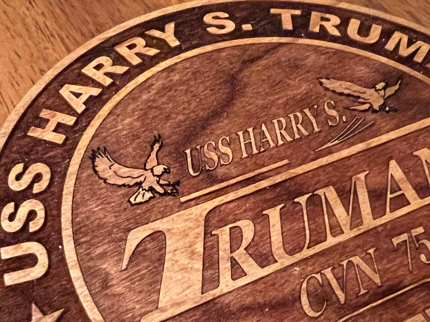 USS Harry S. Truman (CVN 75) Coaster – US Navy Aircraft Carrier – Laser Engraved Cherry Wood Coaster – Solid Wood Navy Gift