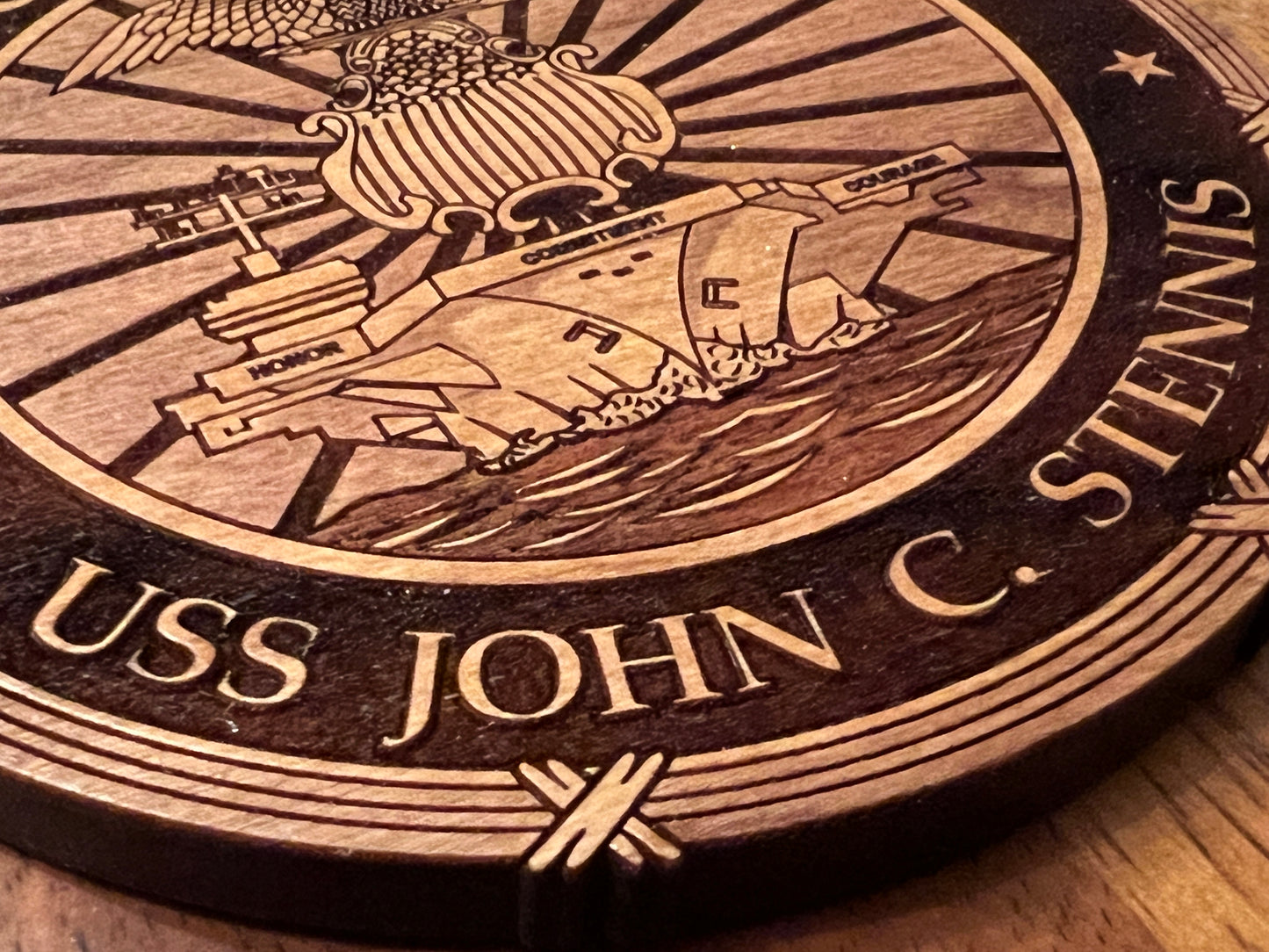 USS John C. Stennis (CVN 74) Coaster – US Navy Aircraft Carrier – Laser Engraved Cherry Wood Coaster – Solid Wood Navy Gift