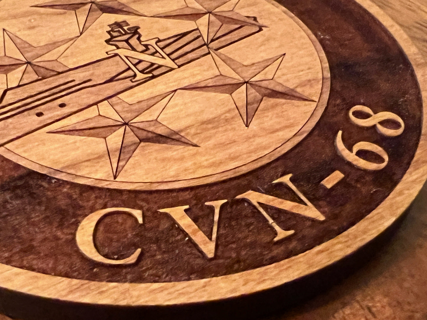 USS Nimitz (CVN 68) Coaster – US Navy Aircraft Carrier – Laser Engraved Cherry Wood Coaster – Solid Wood Navy Gift