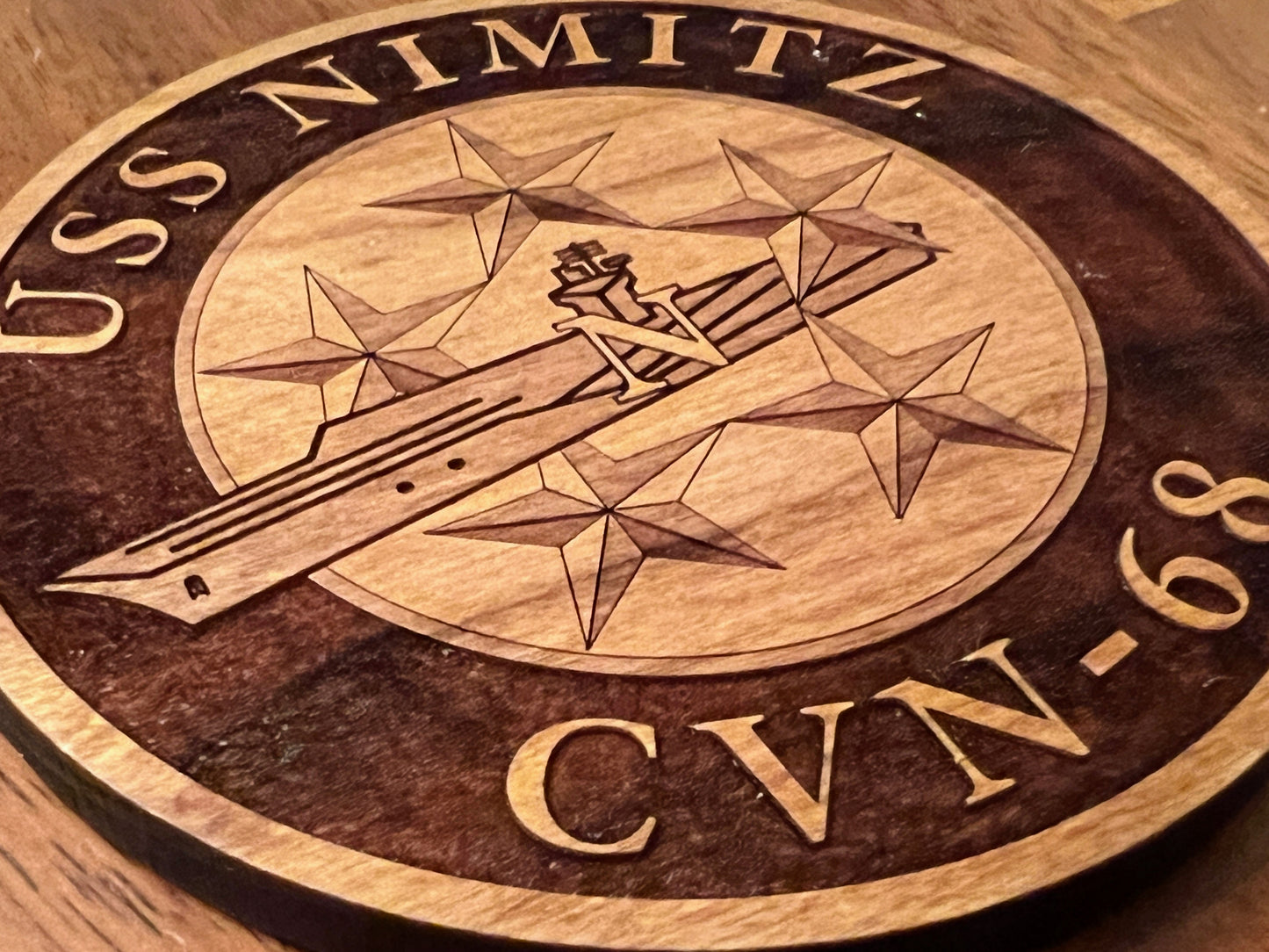 USS Nimitz (CVN 68) Coaster – US Navy Aircraft Carrier – Laser Engraved Cherry Wood Coaster – Solid Wood Navy Gift