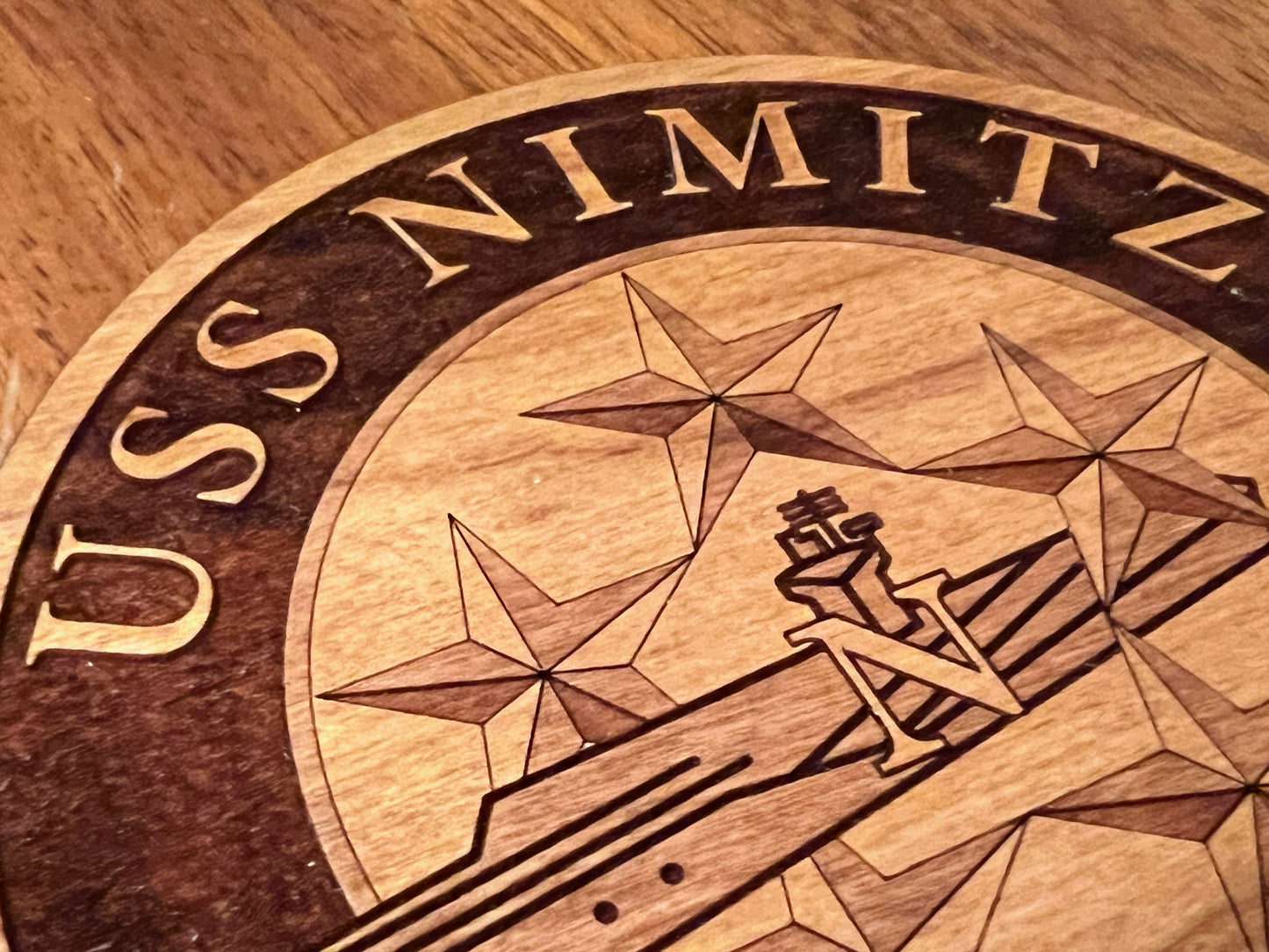 USS Nimitz (CVN 68) Coaster – US Navy Aircraft Carrier – Laser Engraved Cherry Wood Coaster – Solid Wood Navy Gift