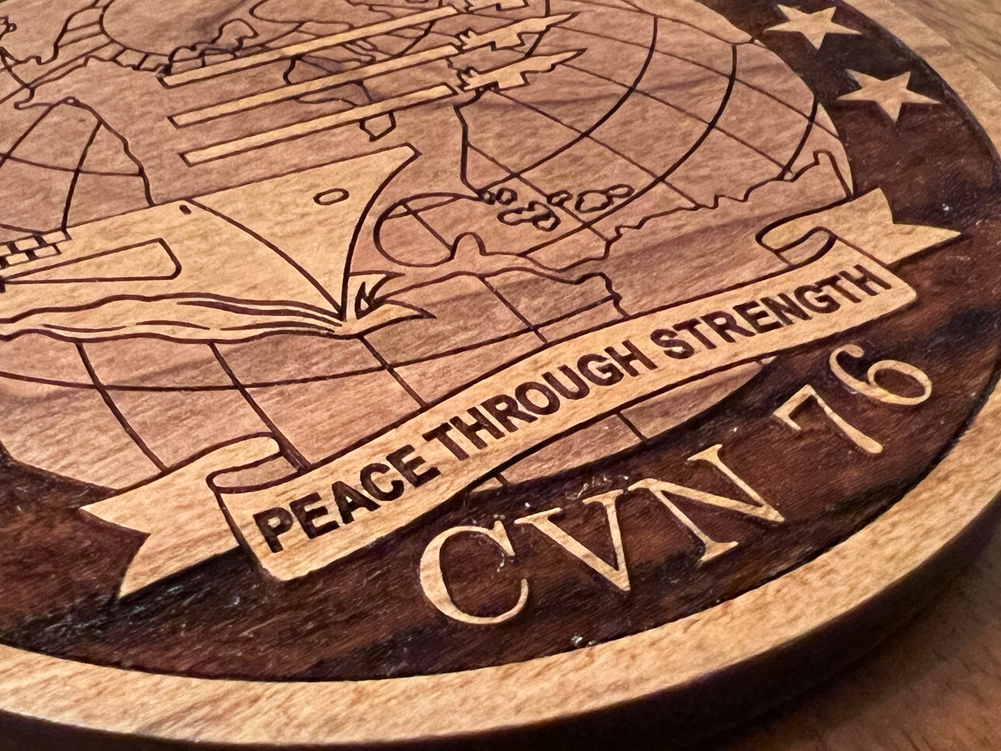 USS Ronald Reagan (CVN 76) Coaster – US Navy Aircraft Carrier – Laser Engraved Cherry Wood Coaster – Solid Wood Navy Gift