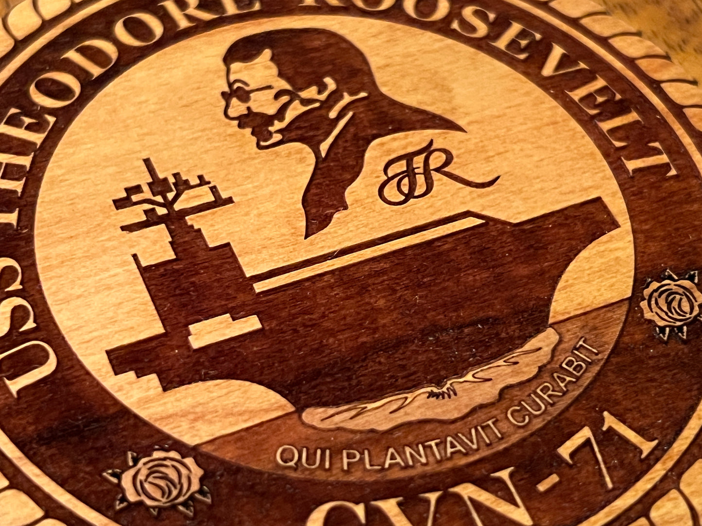 USS Theodore Roosevelt (CVN 71) Coaster – US Navy Aircraft Carrier – Laser Engraved Cherry Wood Coaster – Solid Wood Navy Gift
