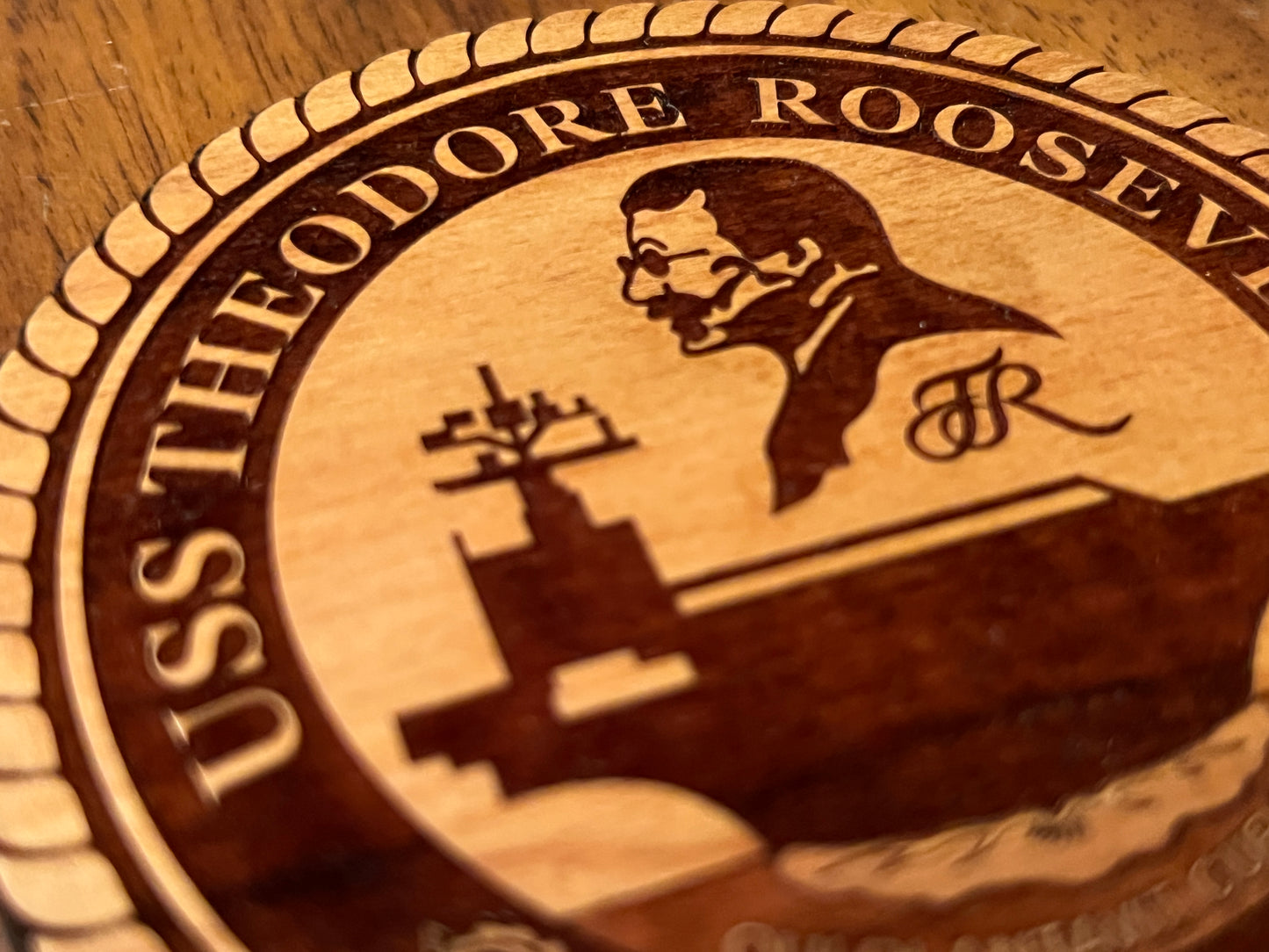 USS Theodore Roosevelt (CVN 71) Coaster – US Navy Aircraft Carrier – Laser Engraved Cherry Wood Coaster – Solid Wood Navy Gift