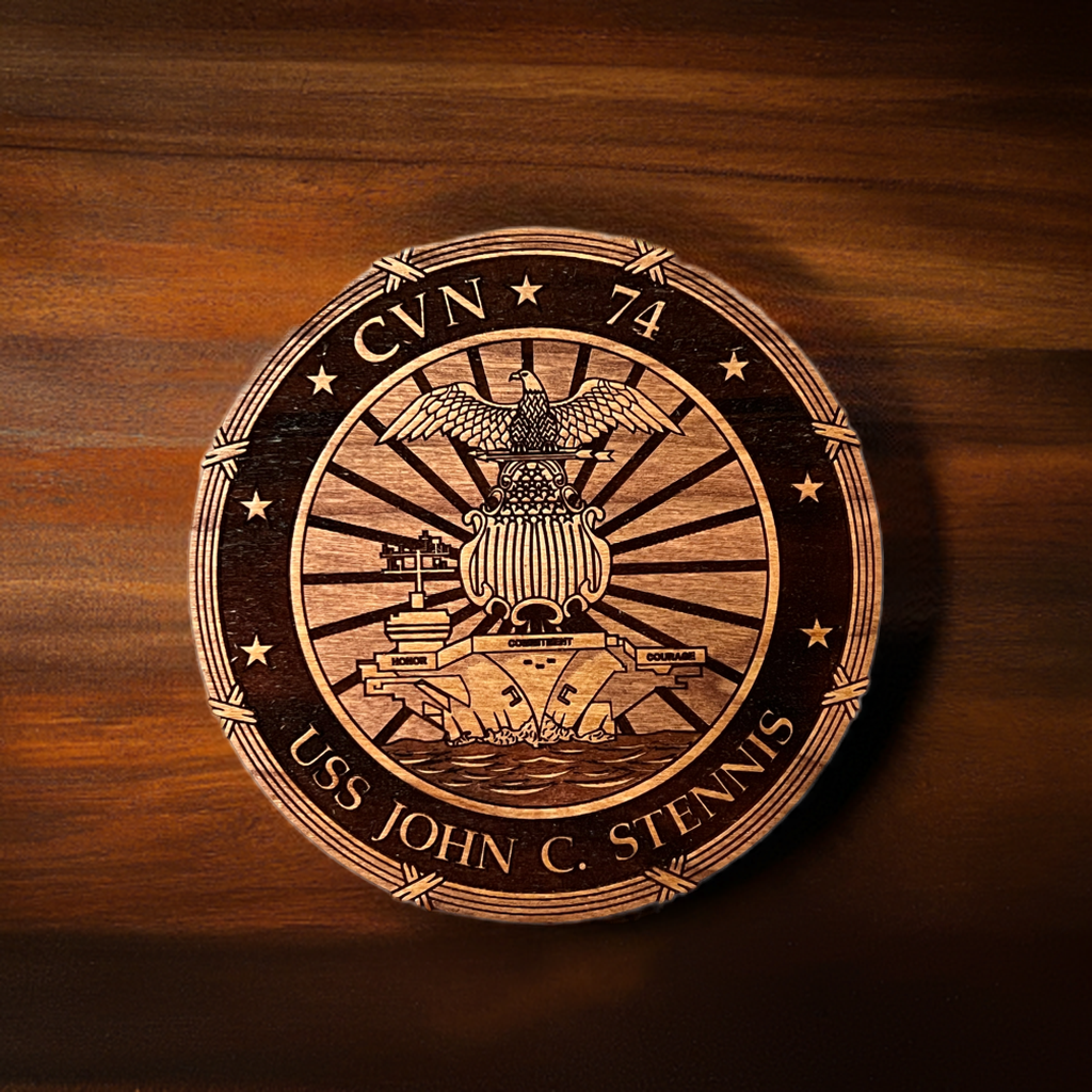 USS John C. Stennis (CVN 74) Coaster – US Navy Aircraft Carrier – Laser Engraved Cherry Wood Coaster – Solid Wood Navy Gift