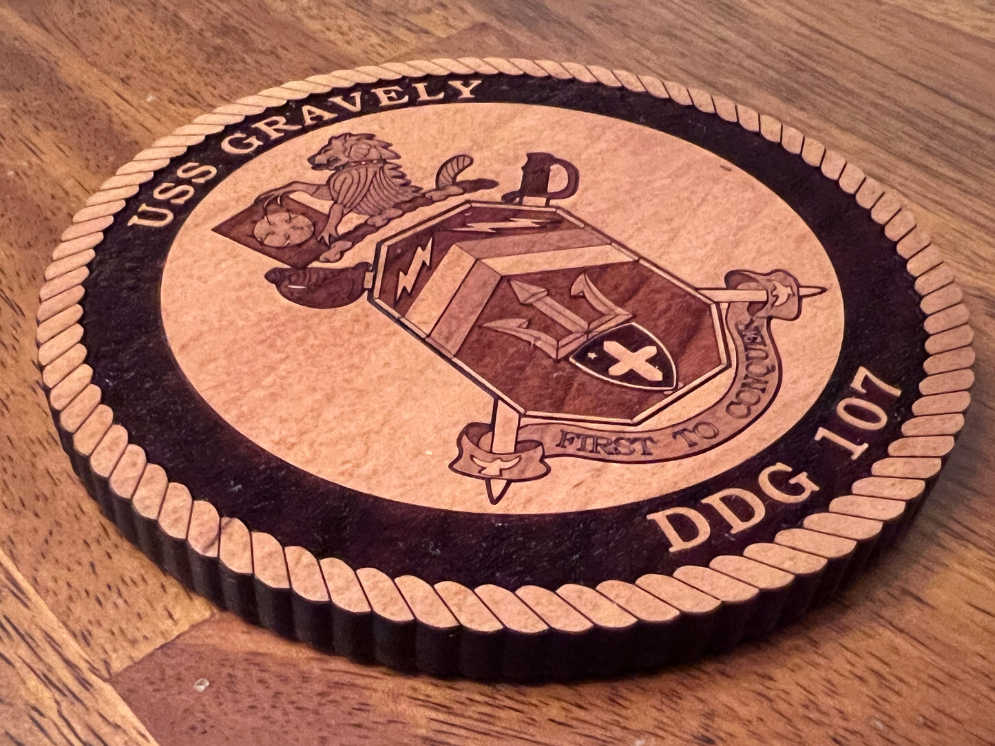 USS Gravely (DDG 107) Laser Engraved Cherry Wood Coaster – Solid Wood Navy Gift