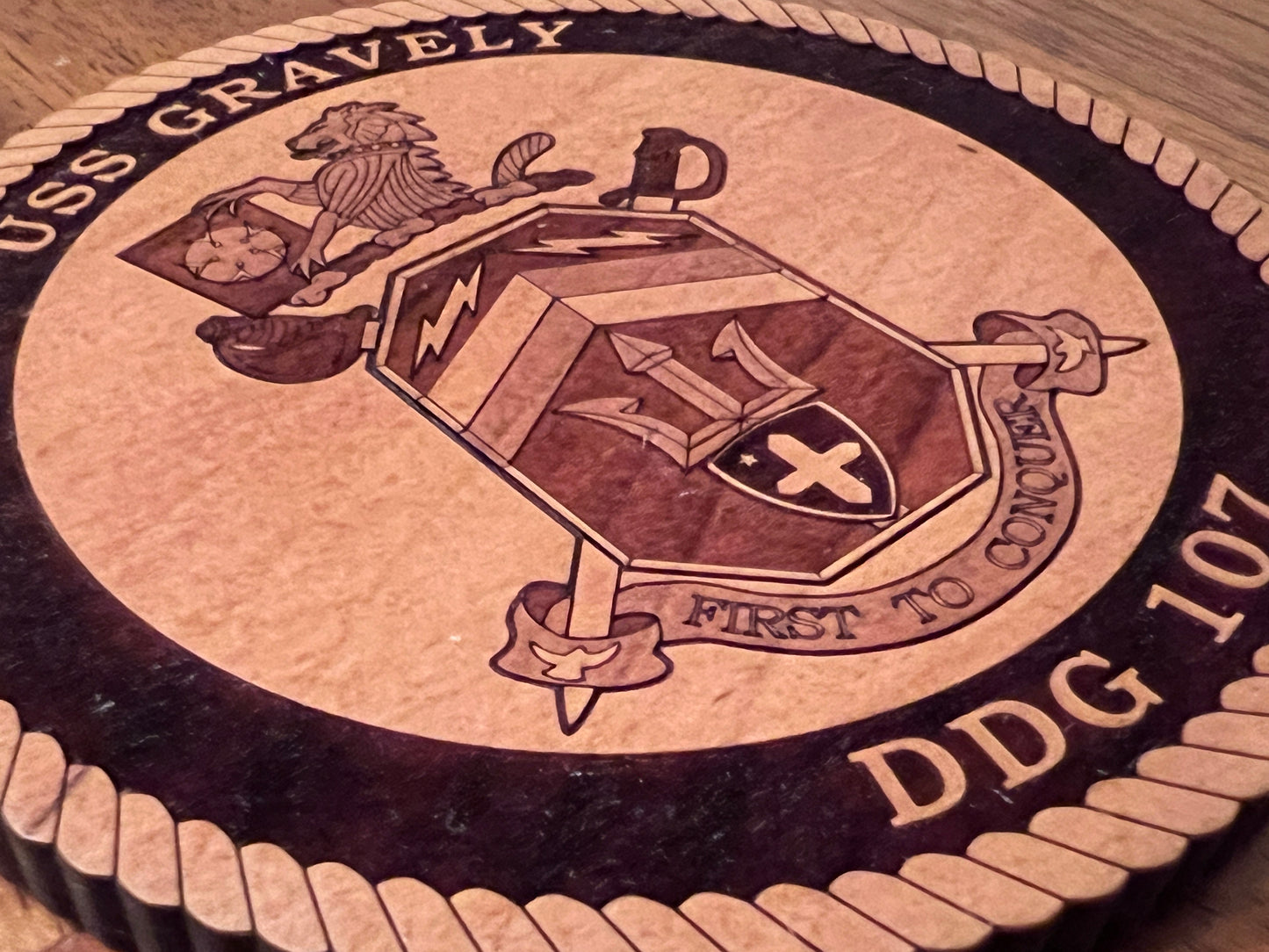 USS Gravely (DDG 107) Laser Engraved Cherry Wood Coaster – Solid Wood Navy Gift