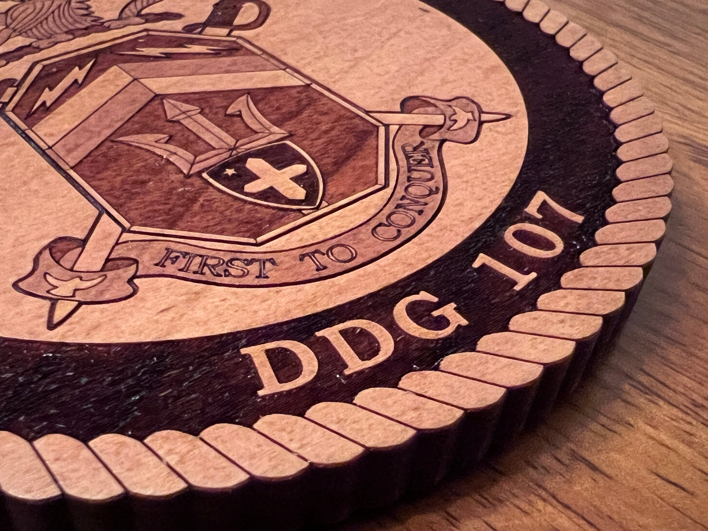 USS Gravely (DDG 107) Laser Engraved Cherry Wood Coaster – Solid Wood Navy Gift