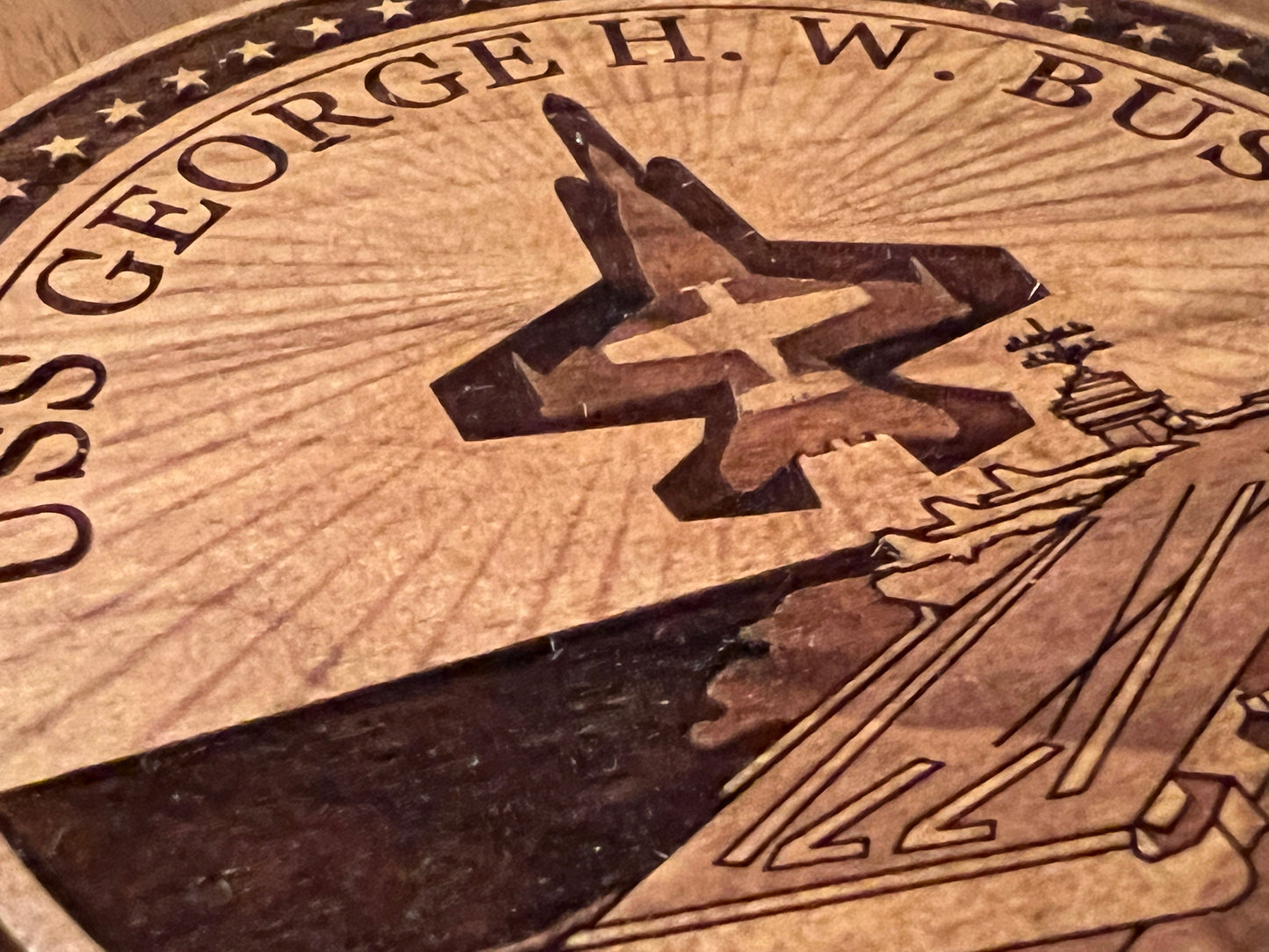 USS George H. W. Bush (CVN 77) Coaster – US Navy Aircraft Carrier –  Laser Engraved Cherry Wood Coaster – Solid Wood Navy Gift