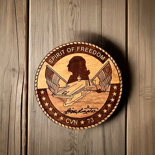 USS George Washington (CVN 73) Coaster – US Navy Aircraft Carrier –  Laser Engraved Cherry Wood Coaster – Solid Wood Navy Gift