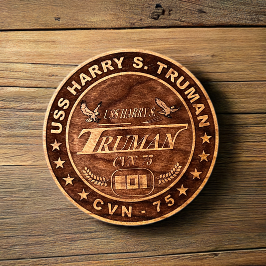 USS Harry S. Truman (CVN 75) Coaster – US Navy Aircraft Carrier –  Laser Engraved Cherry Wood Coaster – Solid Wood Navy Gift